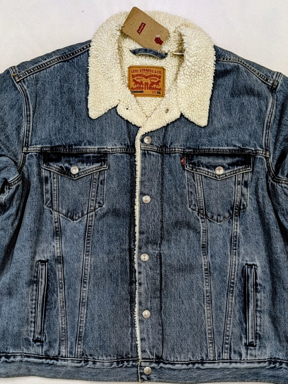 Levi's Men's Blue Sherpa Lined Trucker Denim Jacket Button Front Size 2XL